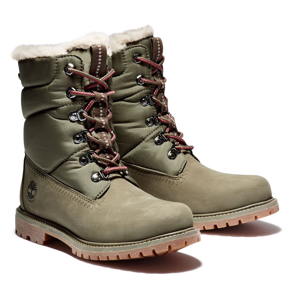 Timberland Womens 6-Inch Boots Premium Leather/Fabric Waterproof - Olive - India NV5716234